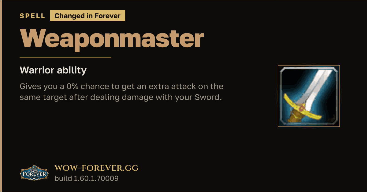 The preview card for Weaponmaster - Warrior Spell