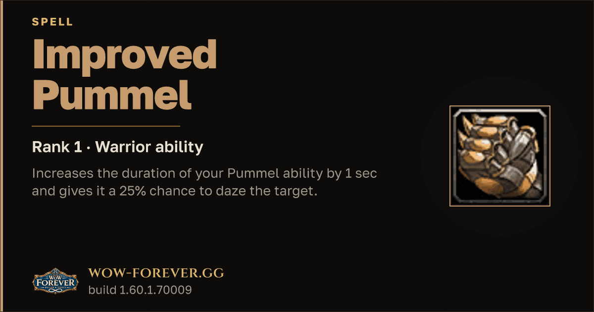 The preview card for Improved Pummel (Rank 1) - Warrior Spell