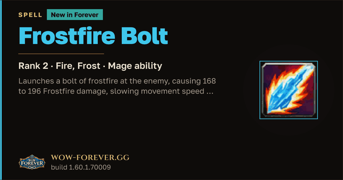 The preview card for Frostfire Bolt (Rank 2) - Mage Spell