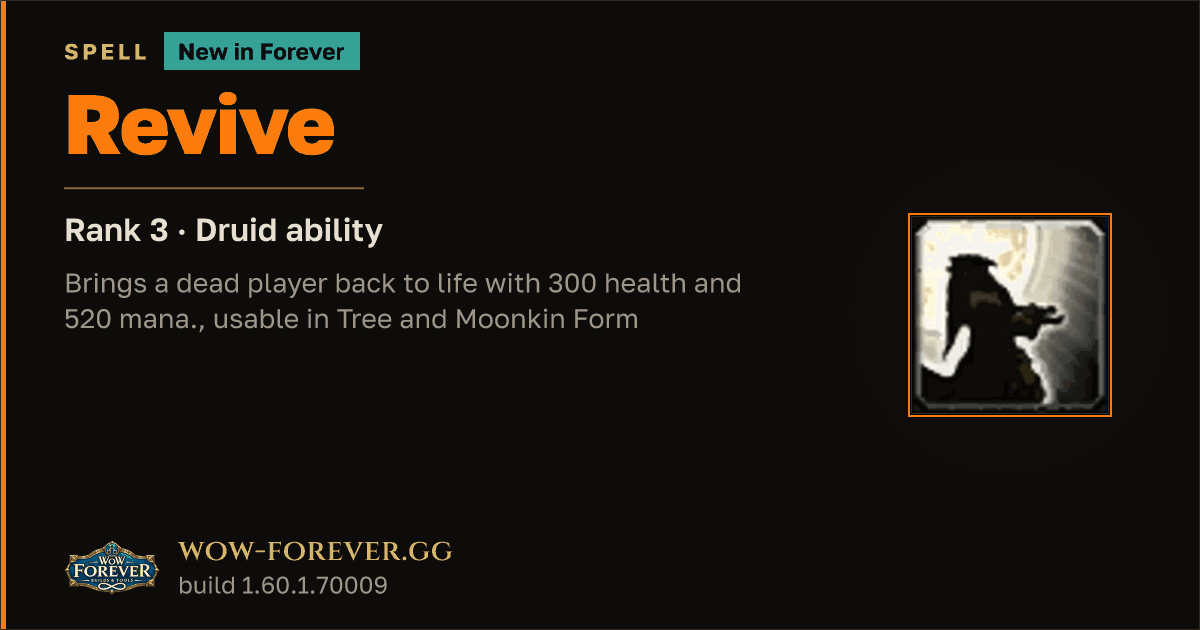 The preview card for Revive (Rank 3) - Druid Spell