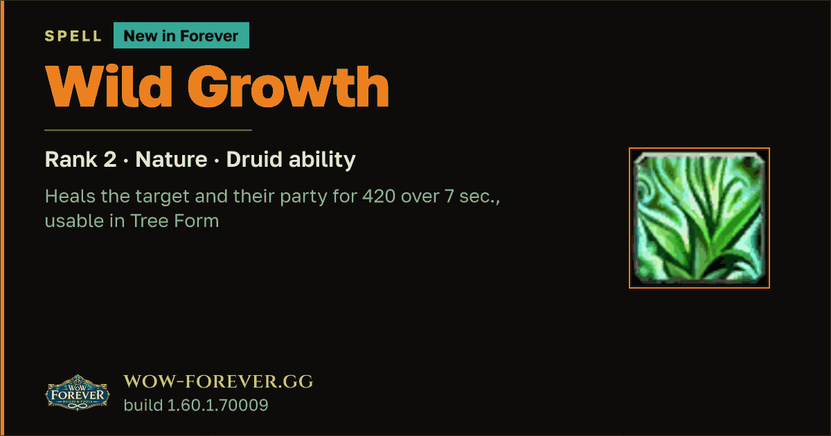 The preview card for Wild Growth (Rank 2) - Druid Spell