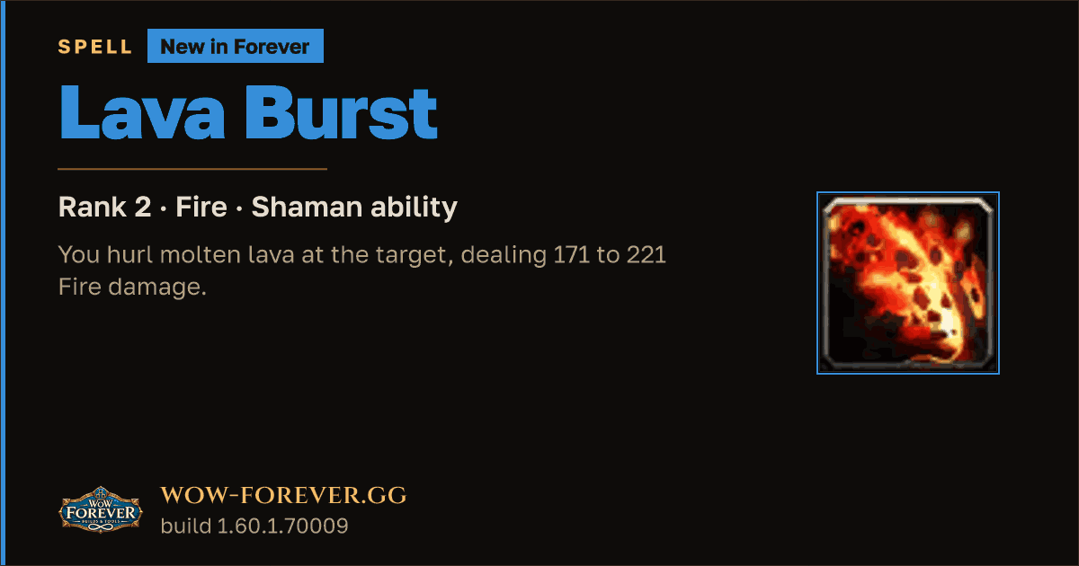 The preview card for Lava Burst (Rank 2) - Shaman Spell