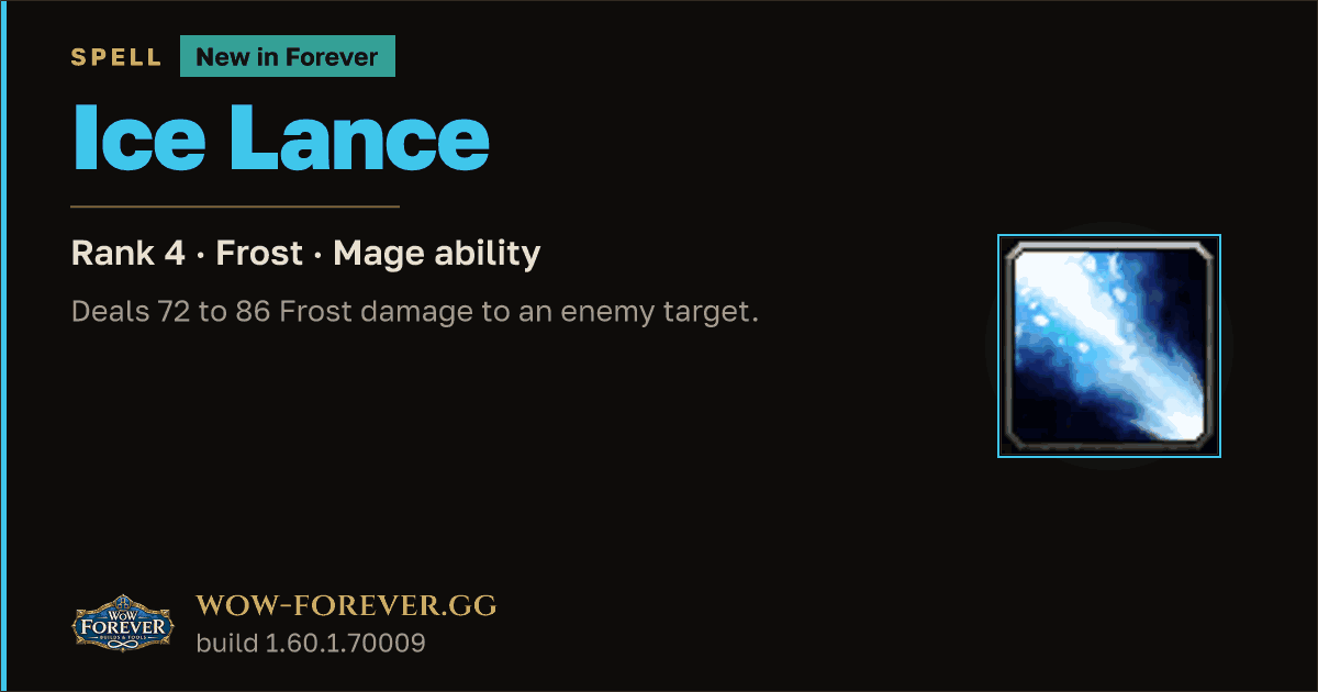 The preview card for Ice Lance (Rank 4) - Mage Spell