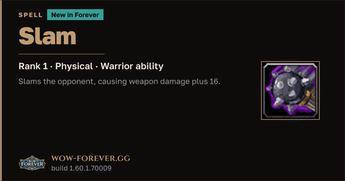 The preview card for Slam (Rank 1) - Warrior Spell