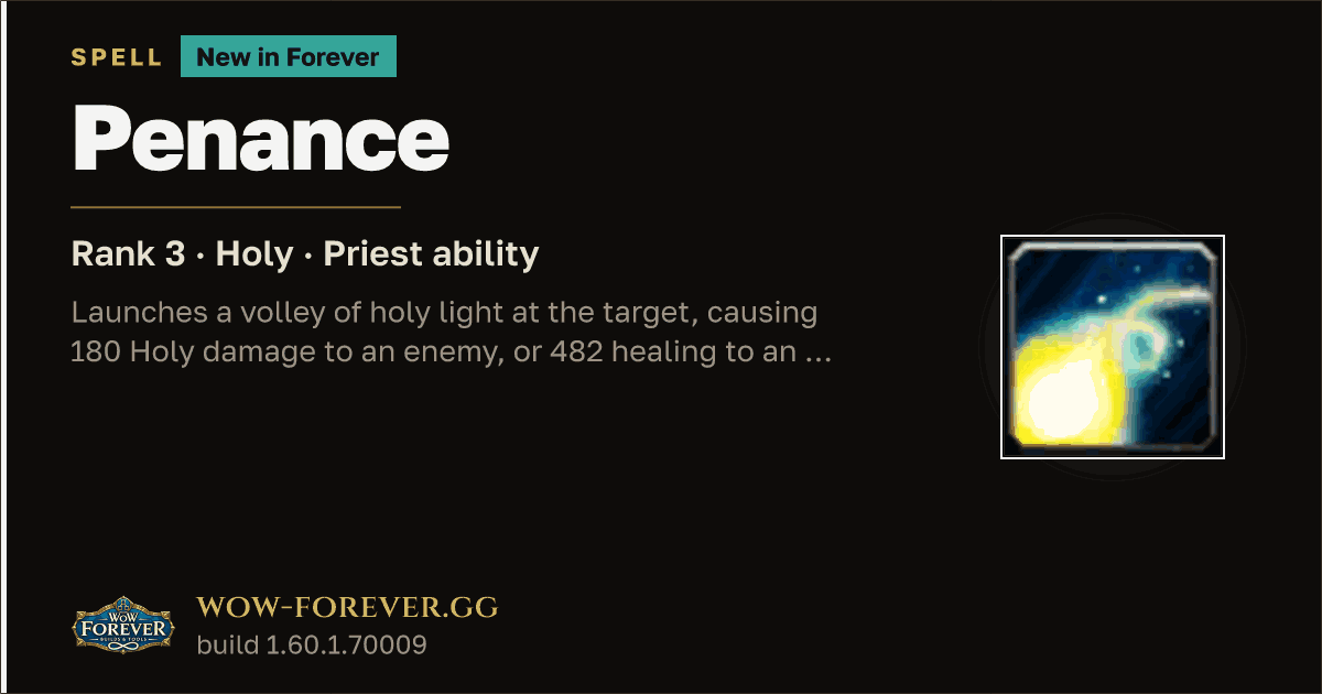 The preview card for Penance (Rank 3) - Priest Spell