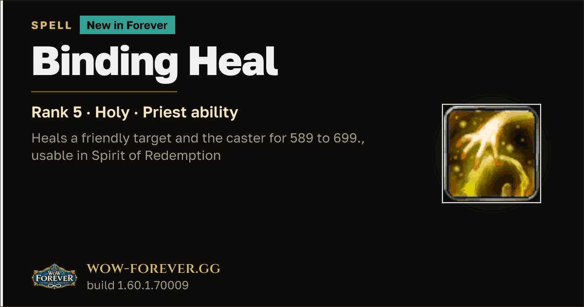 The preview card for Binding Heal (Rank 5) - Priest Spell