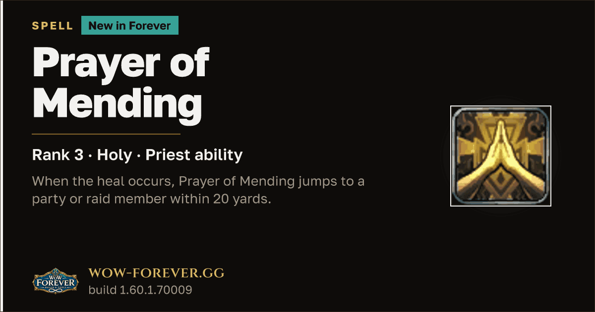 The preview card for Prayer of Mending (Rank 3) - Priest Spell