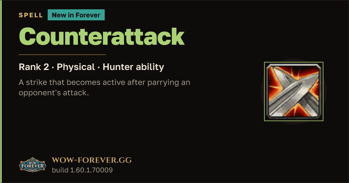 The preview card for Counterattack (Rank 2) - Hunter Spell