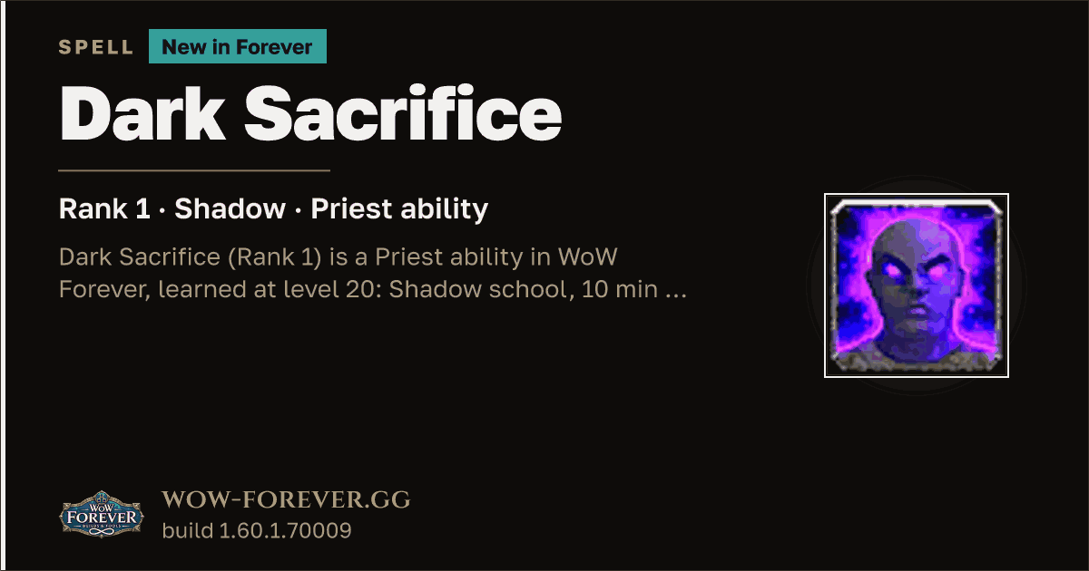 The preview card for Dark Sacrifice (Rank 1) - Priest Spell