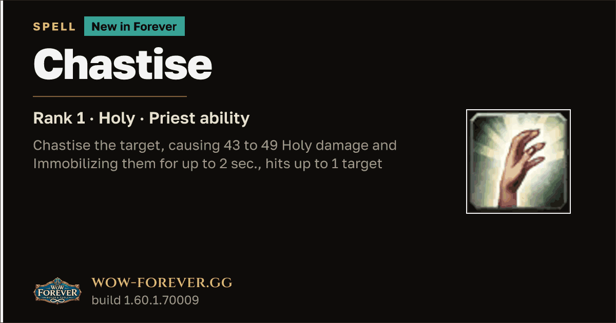 The preview card for Chastise (Rank 1) - Priest Spell
