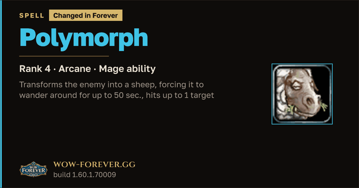 The preview card for Polymorph (Rank 4) - Mage Spell