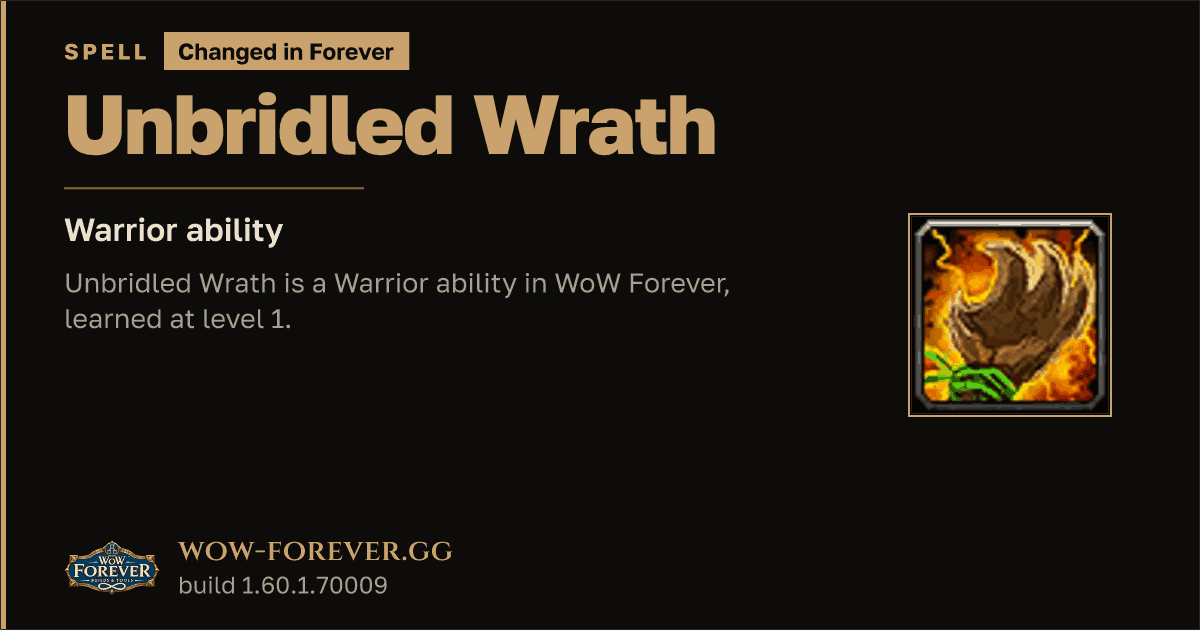 The preview card for Unbridled Wrath - Warrior Spell