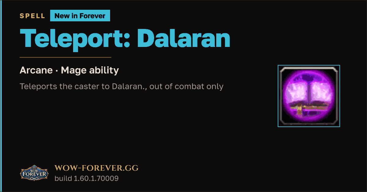 The preview card for Teleport: Dalaran - Mage Spell