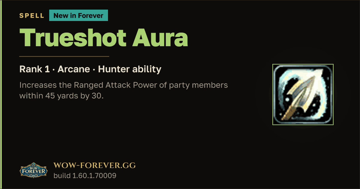 The preview card for Trueshot Aura (Rank 1) - Hunter Talent
