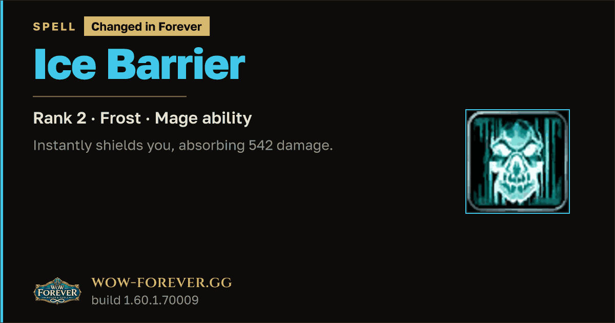 The preview card for Ice Barrier (Rank 2) - Mage Spell