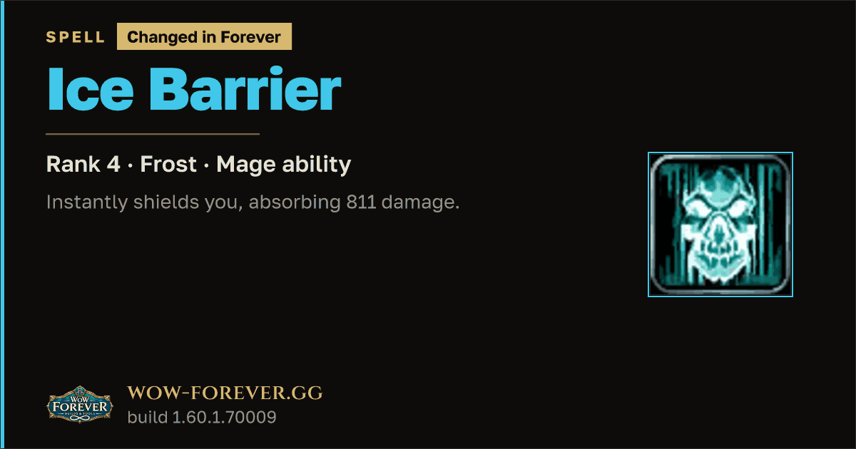 The preview card for Ice Barrier (Rank 4) - Mage Spell