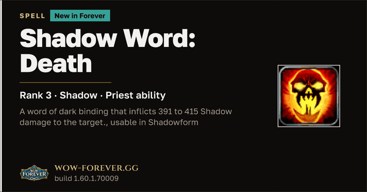 The preview card for Shadow Word: Death (Rank 3) - Priest Spell