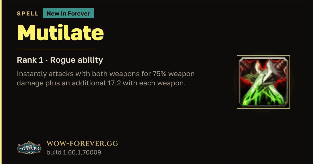 The preview card for Mutilate (Rank 1) - Rogue Talent