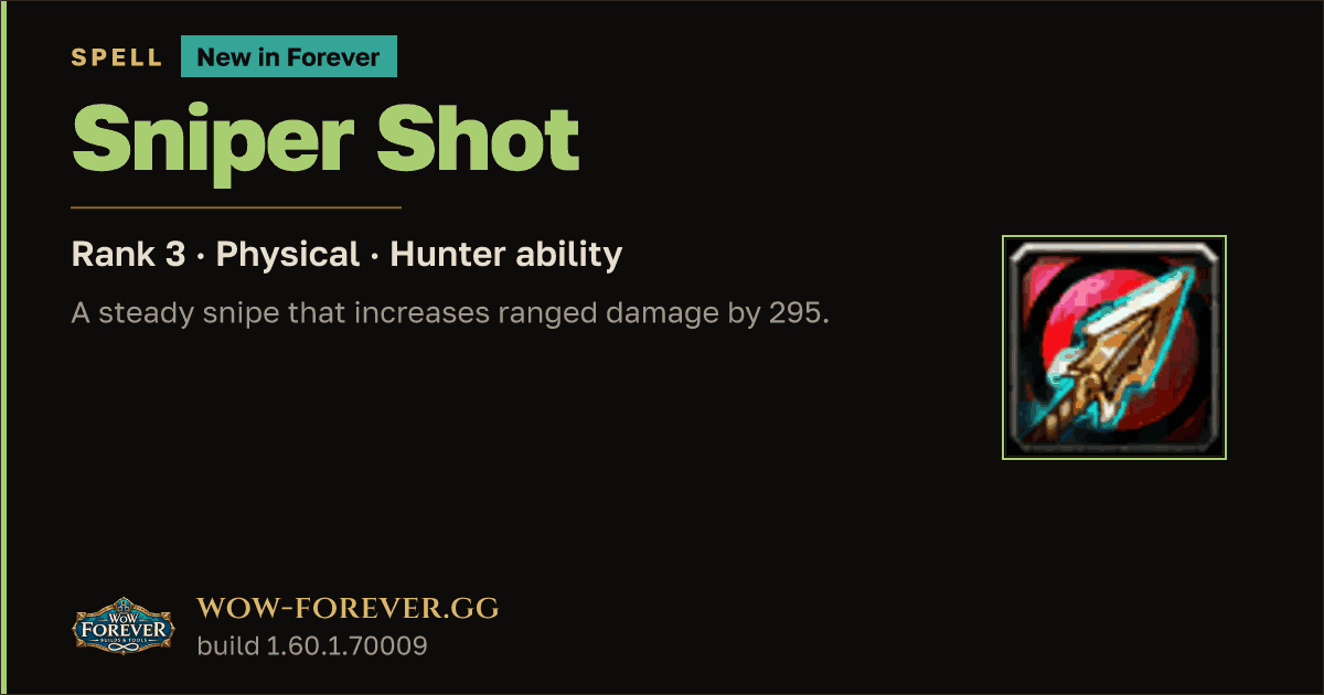 The preview card for Sniper Shot (Rank 3) - Hunter Spell