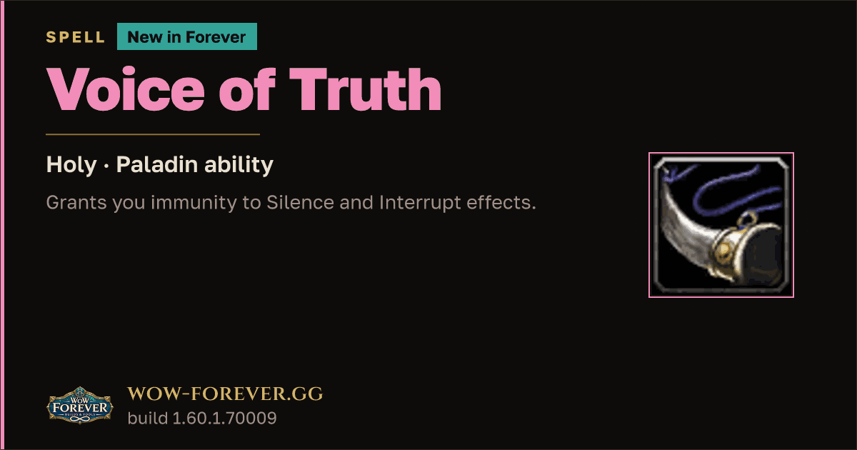 The preview card for Voice of Truth - Paladin Talent