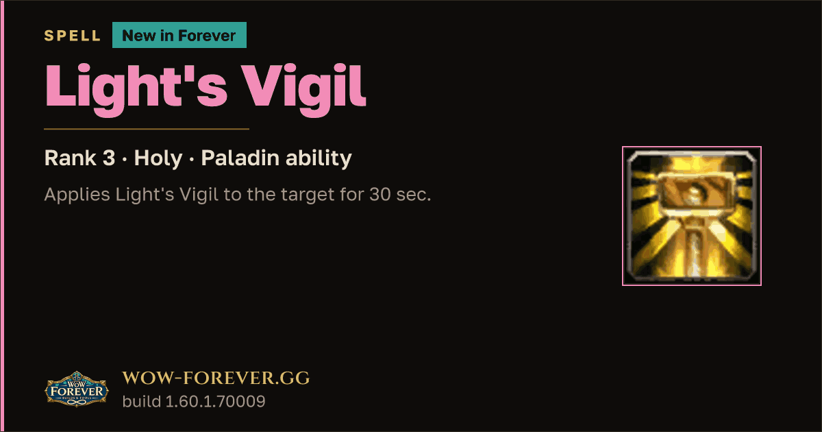 The preview card for Light's Vigil (Rank 3) - Paladin Spell