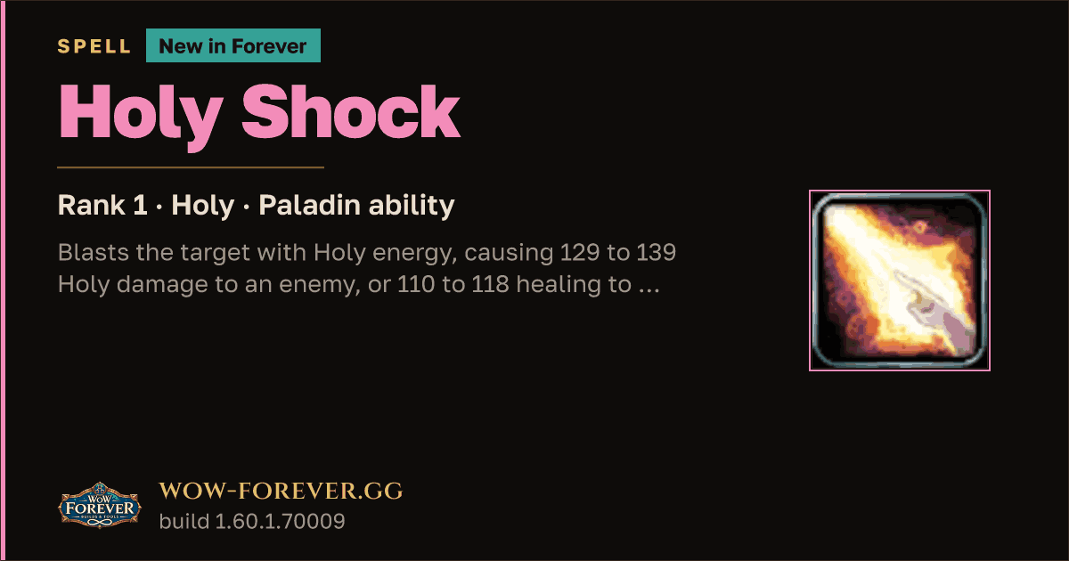 The preview card for Holy Shock (Rank 1) - Paladin Talent