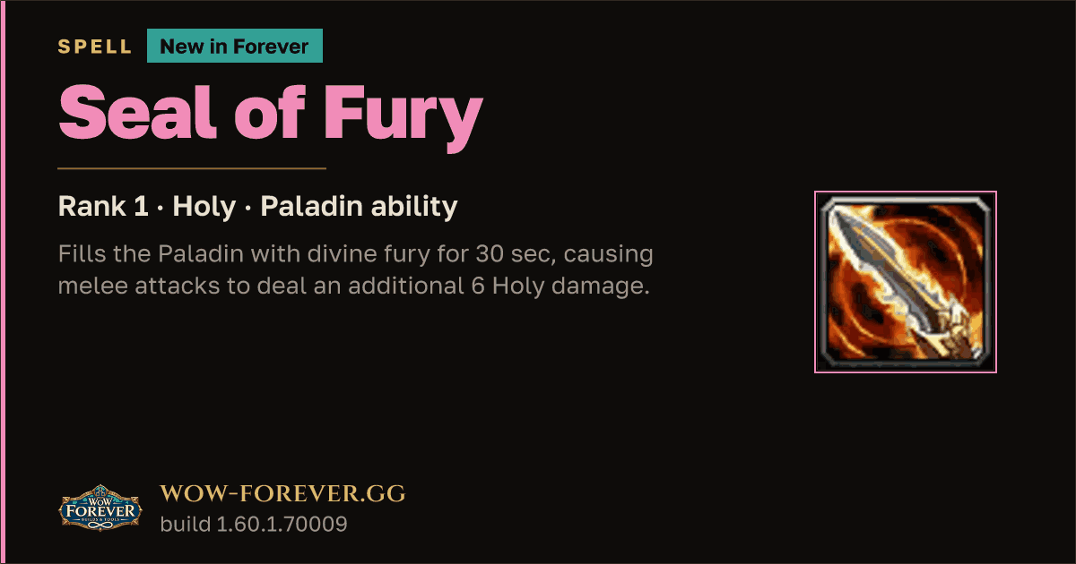 The preview card for Seal of Fury (Rank 1) - Paladin Spell