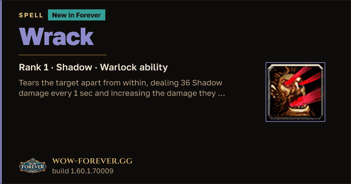 The preview card for Wrack (Rank 1) - Warlock Talent
