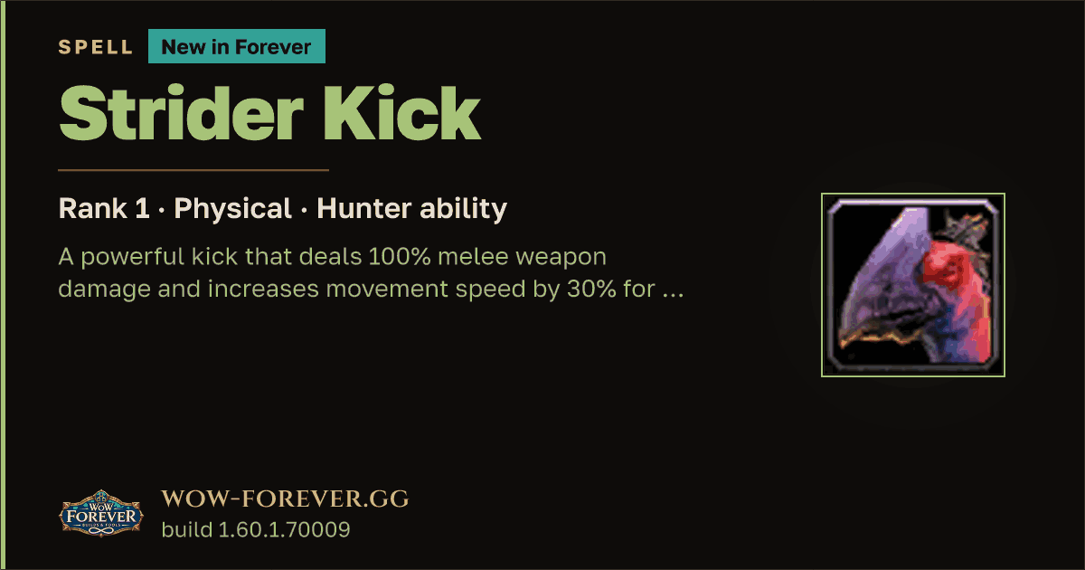 The preview card for Strider Kick (Rank 1) - Hunter Talent