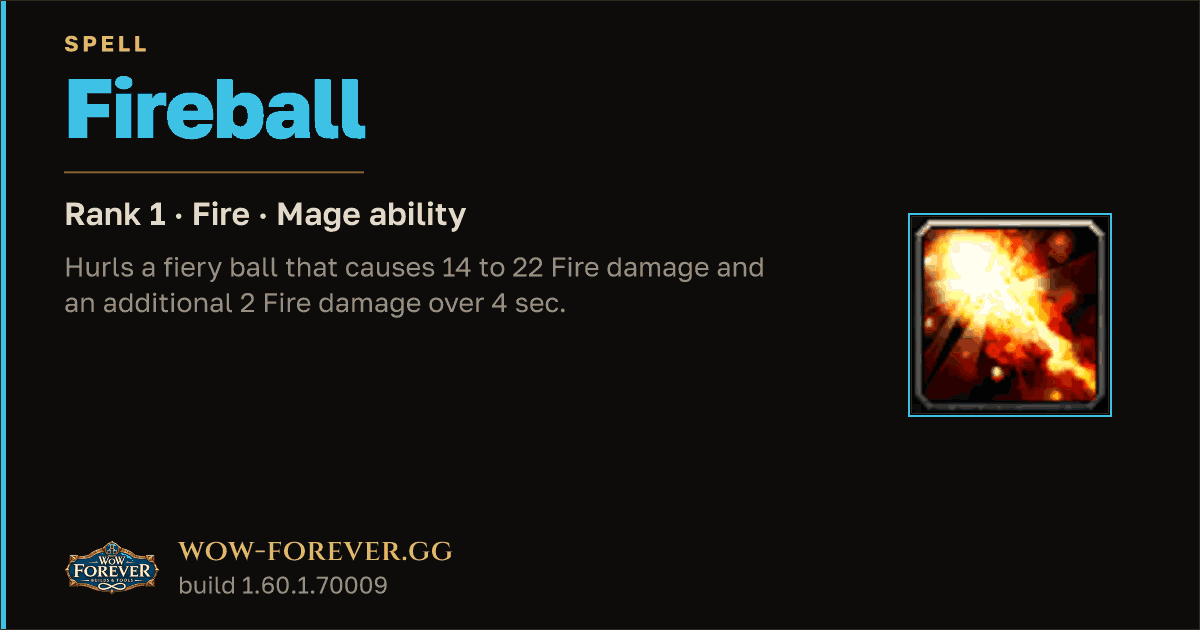 The preview card for Fireball (Rank 1) - Mage Spell
