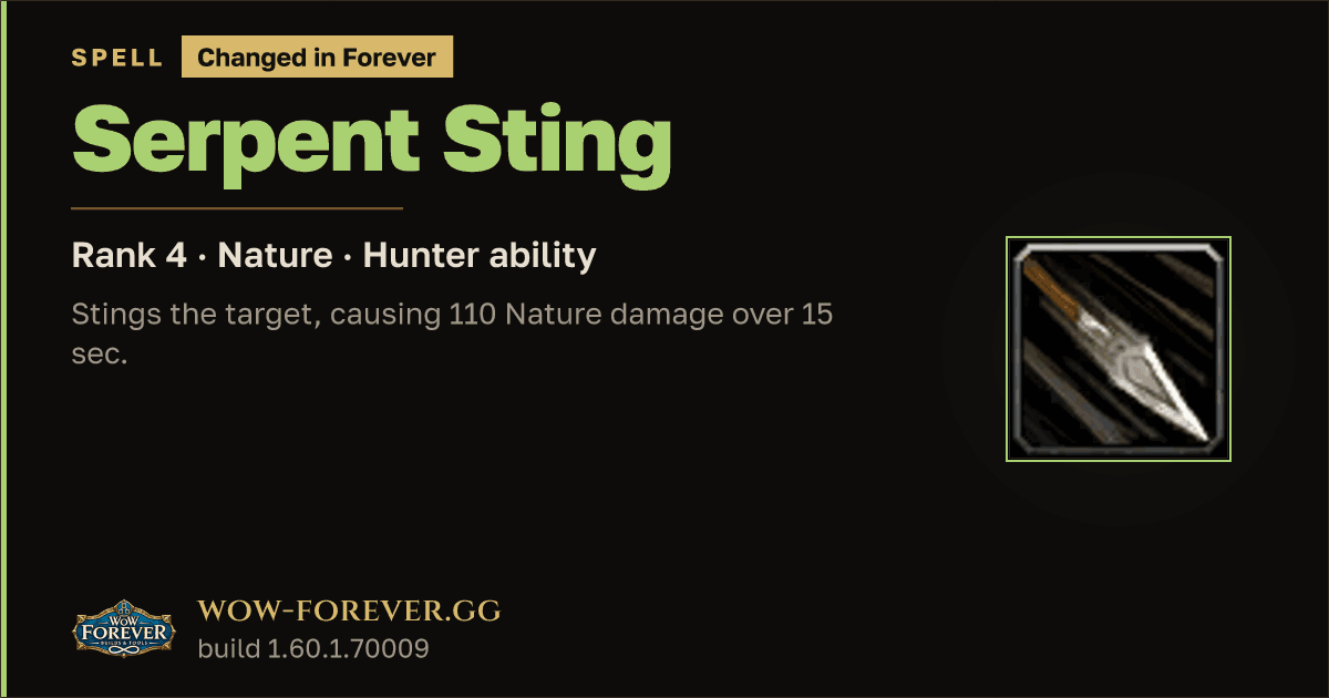 The preview card for Serpent Sting (Rank 4) - Hunter Spell