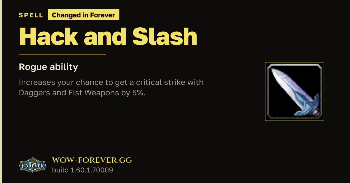 The preview card for Hack and Slash - Rogue Spell