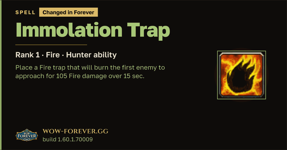 The preview card for Immolation Trap (Rank 1) - Hunter Spell