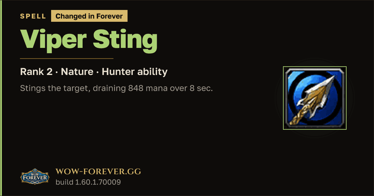 The preview card for Viper Sting (Rank 2) - Hunter Spell