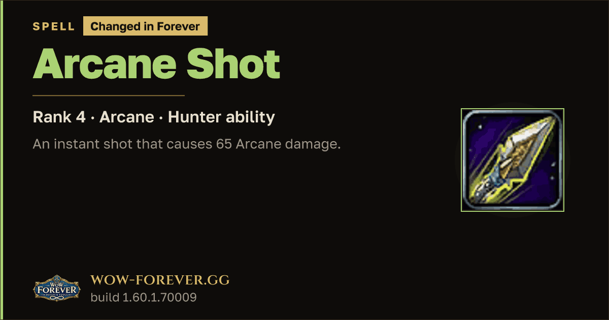The preview card for Arcane Shot (Rank 4) - Hunter Spell