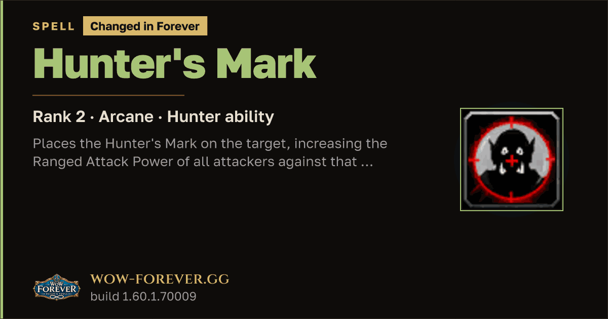 The preview card for Hunter's Mark (Rank 2) - Hunter Spell