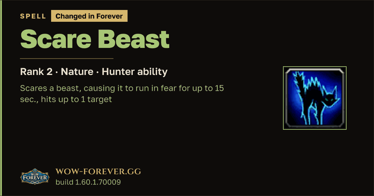 The preview card for Scare Beast (Rank 2) - Hunter Spell