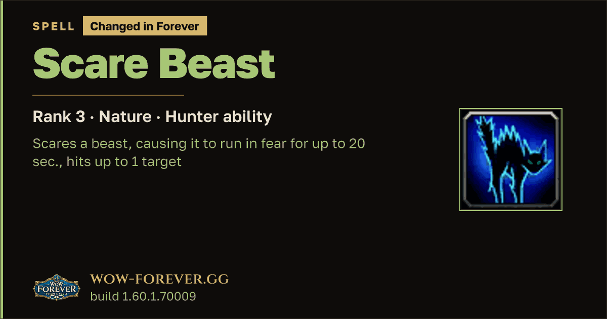 The preview card for Scare Beast (Rank 3) - Hunter Spell