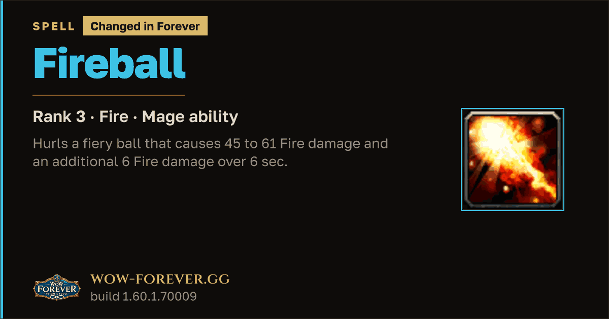 The preview card for Fireball (Rank 3) - Mage Spell