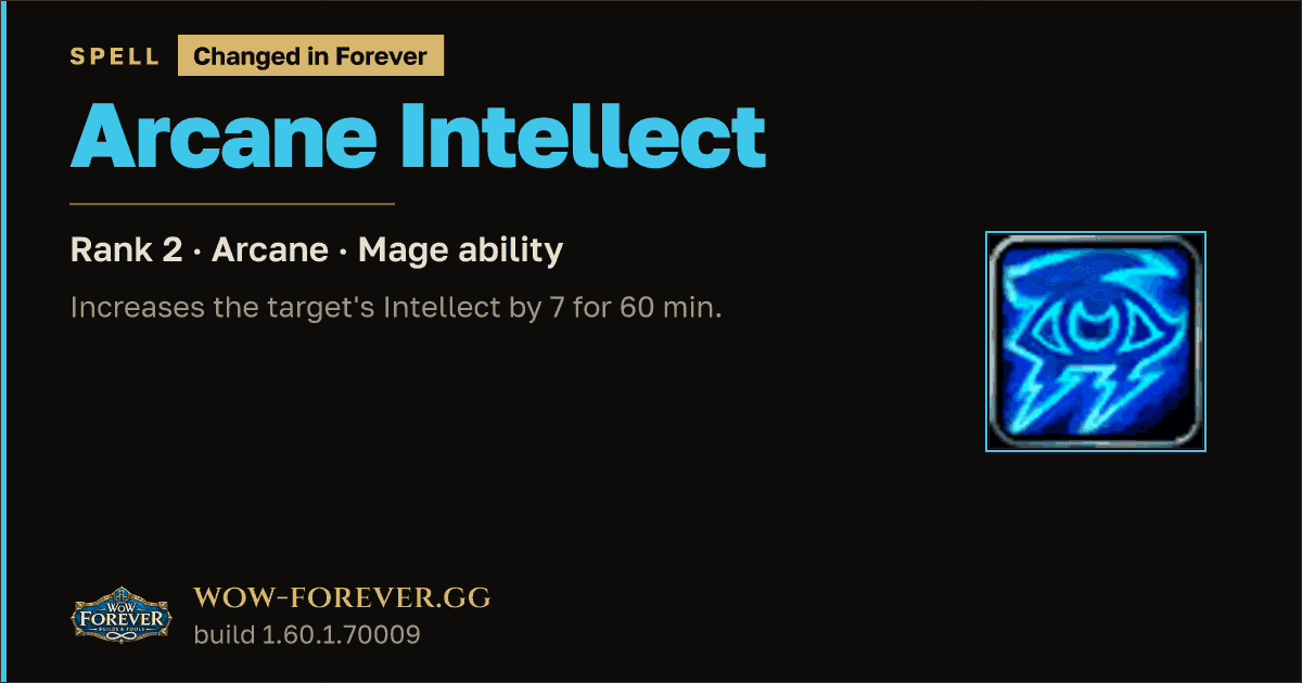The preview card for Arcane Intellect (Rank 2) - Mage Spell