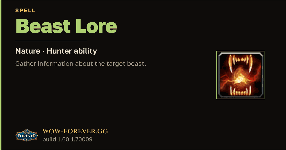 The preview card for Beast Lore - Hunter Spell