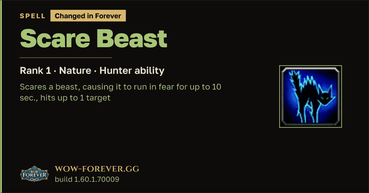 The preview card for Scare Beast (Rank 1) - Hunter Spell