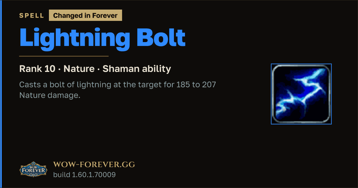 The preview card for Lightning Bolt (Rank 10) - Shaman Spell