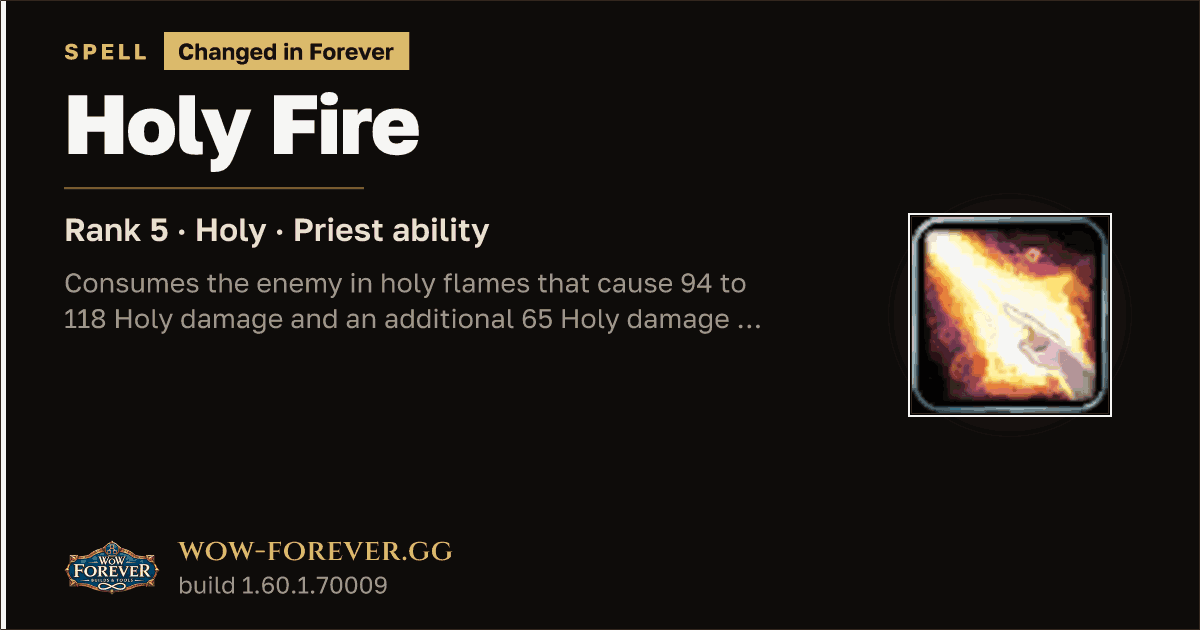 The preview card for Holy Fire (Rank 5) - Priest Spell