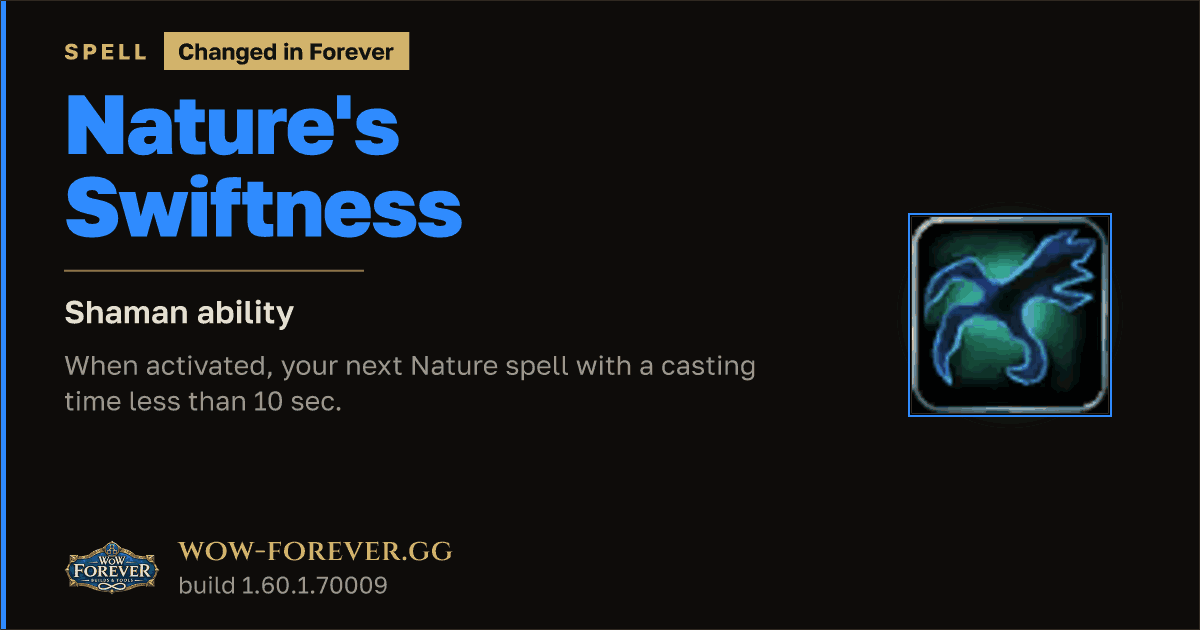 The preview card for Nature's Swiftness - Shaman Talent