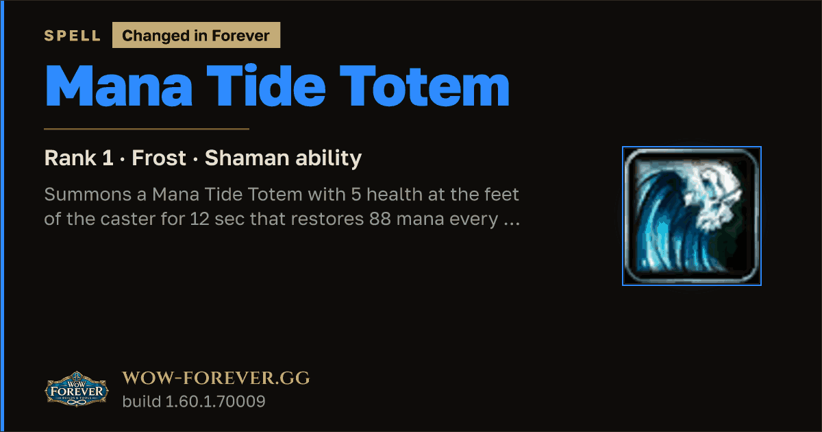 The preview card for Mana Tide Totem (Rank 1) - Shaman Talent