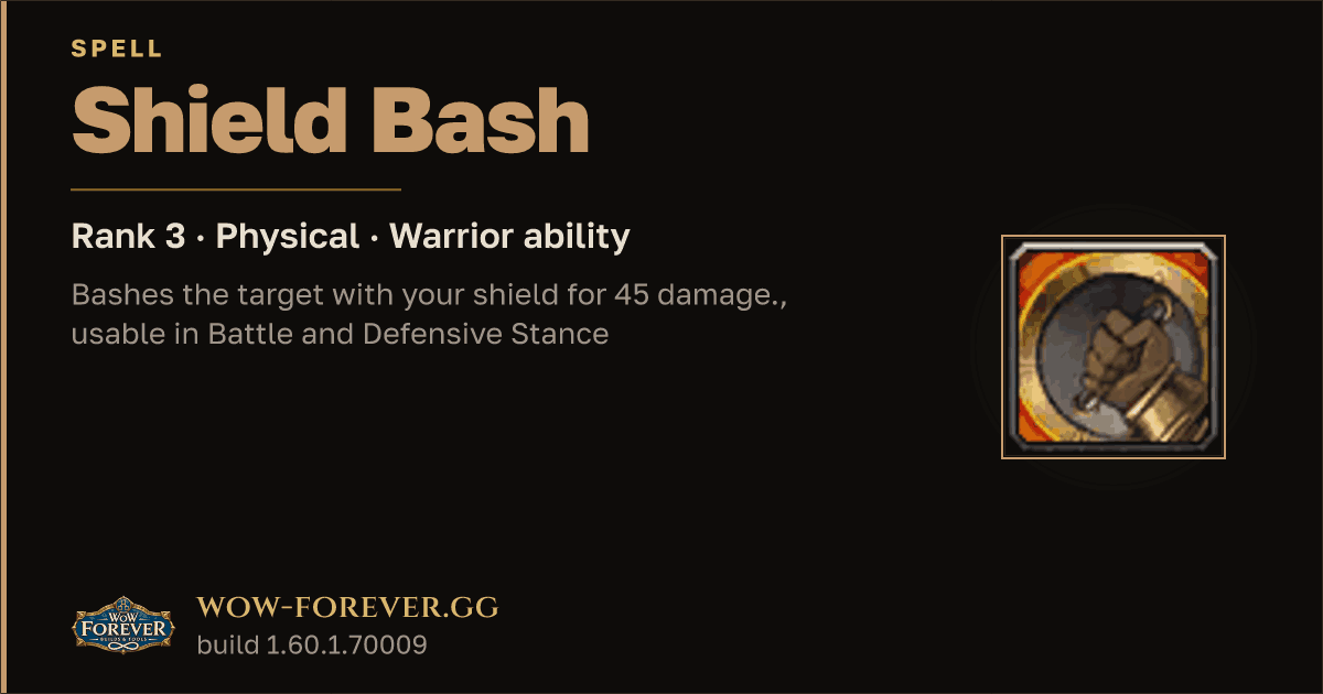 The preview card for Shield Bash (Rank 3) - Warrior Spell