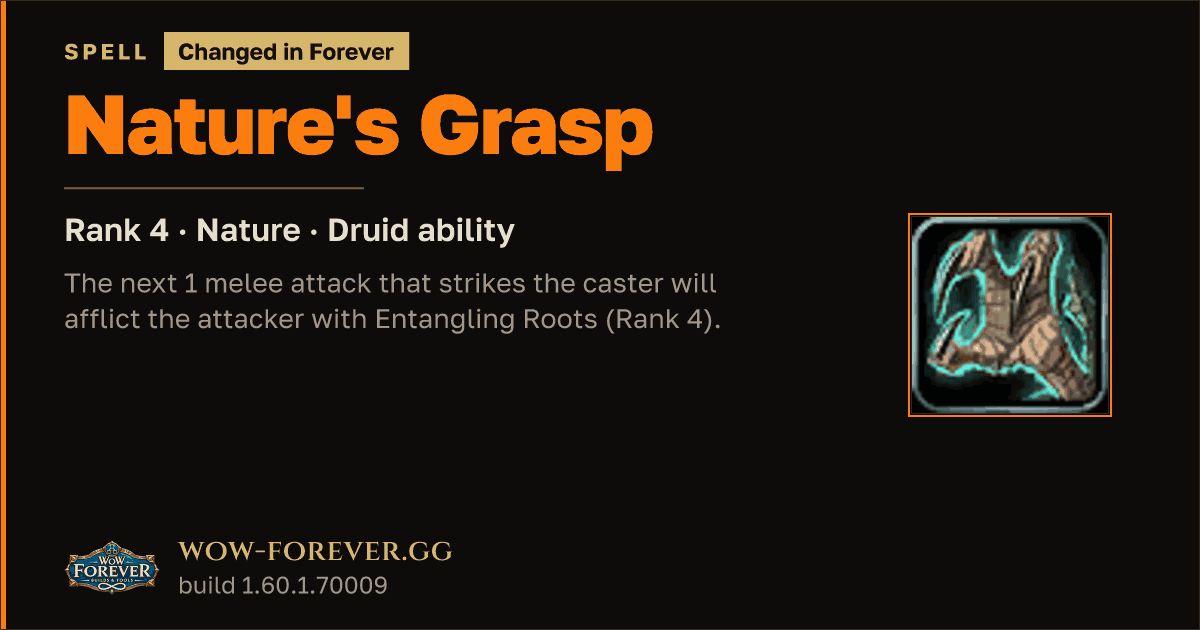 The preview card for Nature's Grasp (Rank 4) - Druid Spell