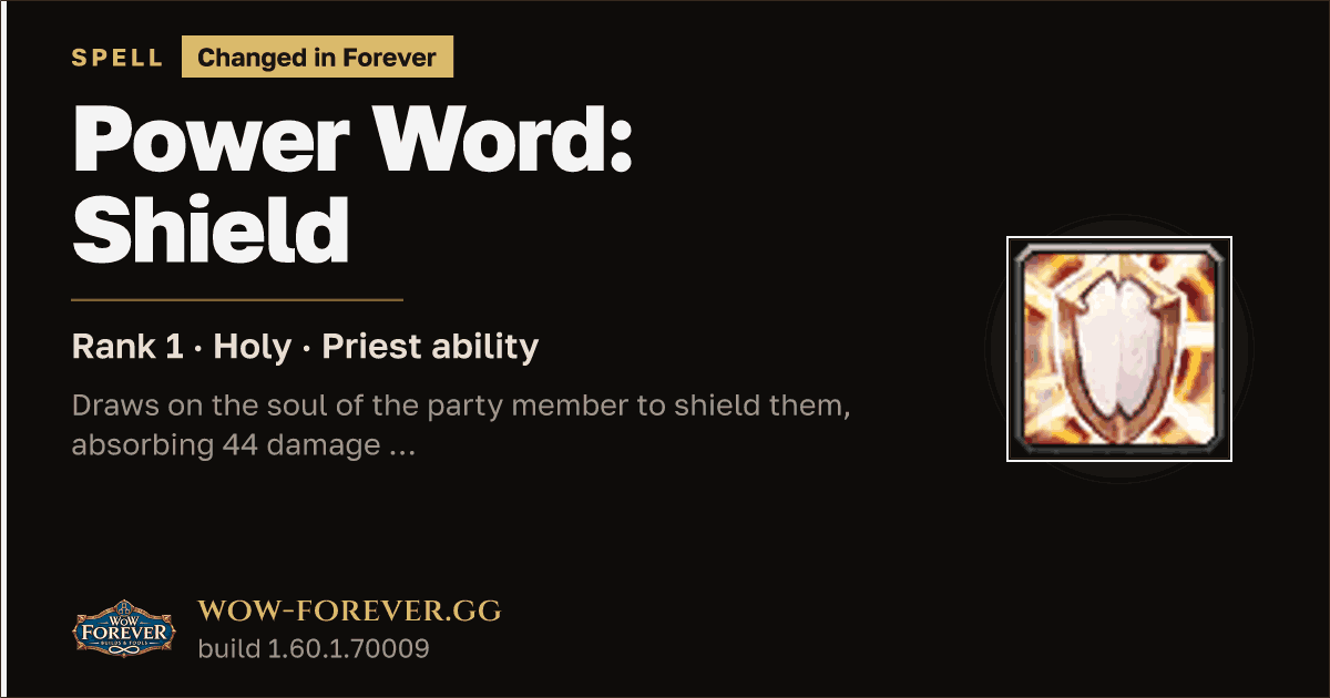 The preview card for Power Word: Shield (Rank 1) - Priest Spell