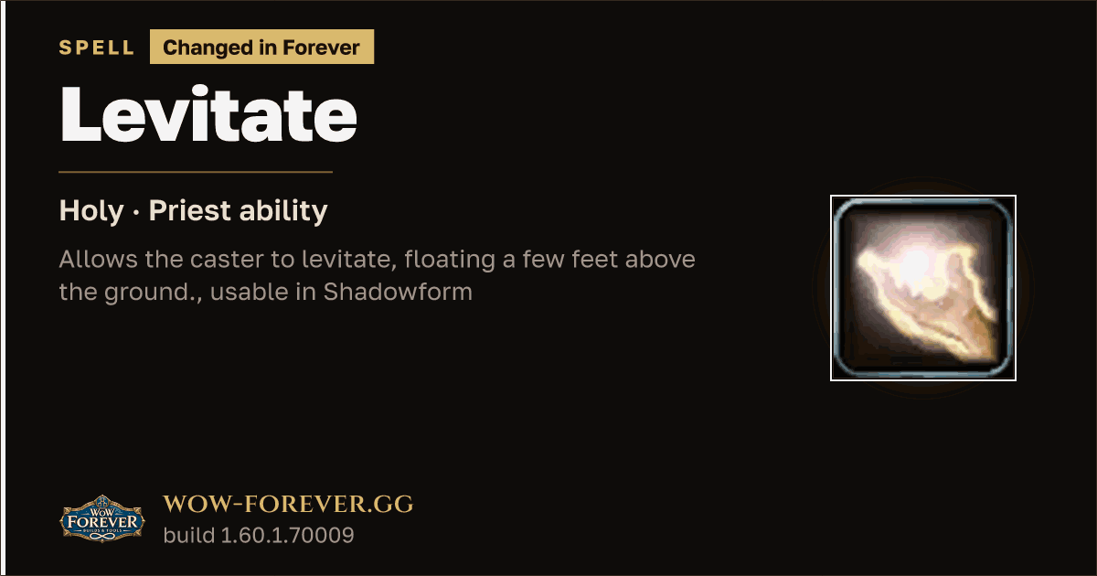 The preview card for Levitate - Priest Spell